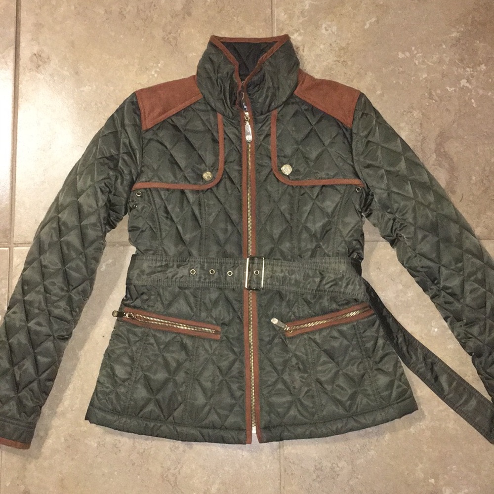 Vince camuto olive jacket with belt suede gold